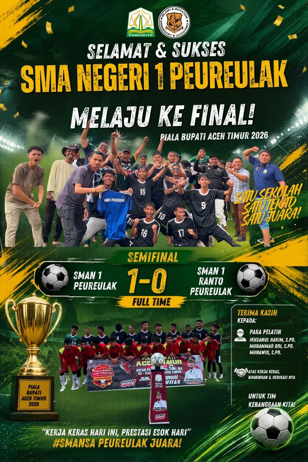SMAN 1 Peureulak Melaju ke Final Piala Bupati Usai Kalahkan SMAN 1 Ranto Peureulak 1-0